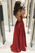Red Spaghetti Straps V-neck Long Prom Dress, Shiny A Line Party Gown UQP0224