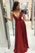Red Spaghetti Straps V-neck Long Prom Dress, Shiny A Line Party Gown UQP0224