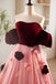A-Line Pink Tulle Velvet Long Prom Dress, Sweet Burgundy Formal Dress with Flowers UQP0242