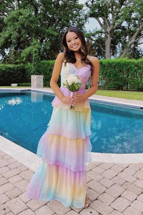 Prom Dresses Rainbow Spaghetti Strap Dress Rainbow Chiffon Spaghetti Strap Dresses Women Sexy Deep V-neck Prom Dresses Rainbow Spaghetti Strap Dress Rainbow Chiffon Spaghetti Strap Dresses Women Sexy Deep V-neck