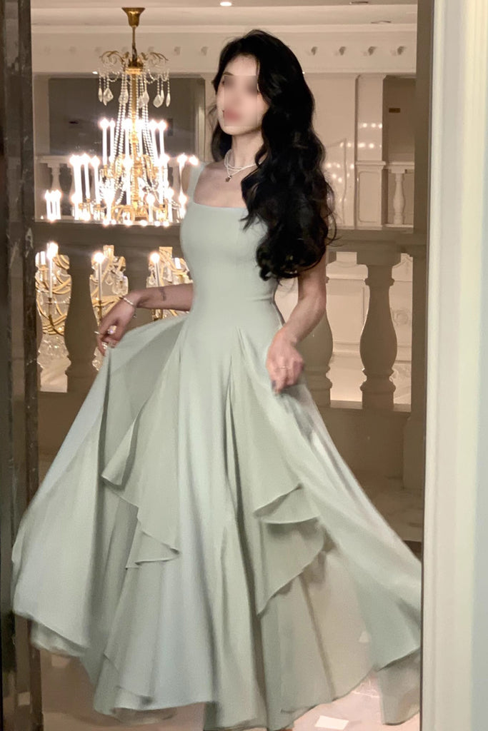 A Line Square Neck Prom Dress, Ankle Length Elegant Evening Gown UQP0248