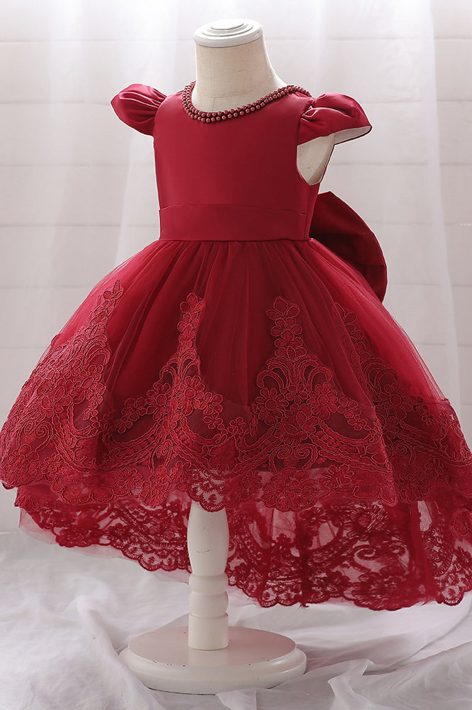 Flower Girl Dress Burgundy Lace High Low Dress Burgundy Cap Sleeves High  Low Flower Girl Dress