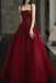 Gorgeous Burgundy Beading Prom Dresses A line Sequin Straps Tulle Evening Dress UQP0344
