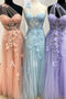 A Line One Shoulder Tulle Prom Dress with Flowers, New Style Appliqued Party Gown UQP0221