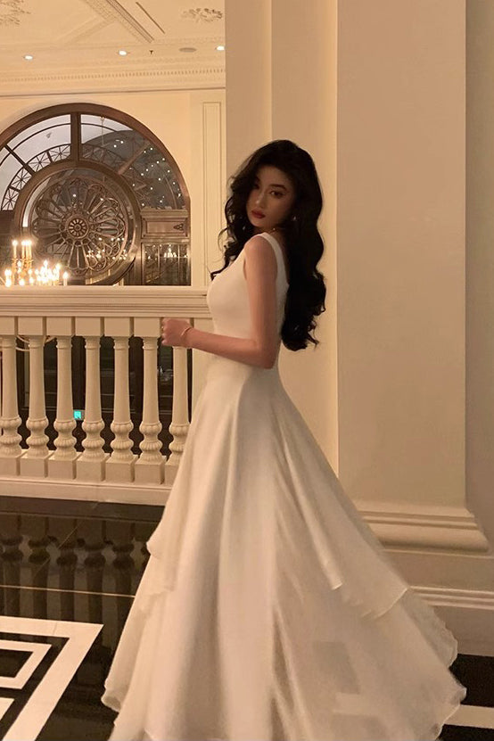 A Line Square Neck Prom Dress, Ankle Length Elegant Evening Gown UQP0248