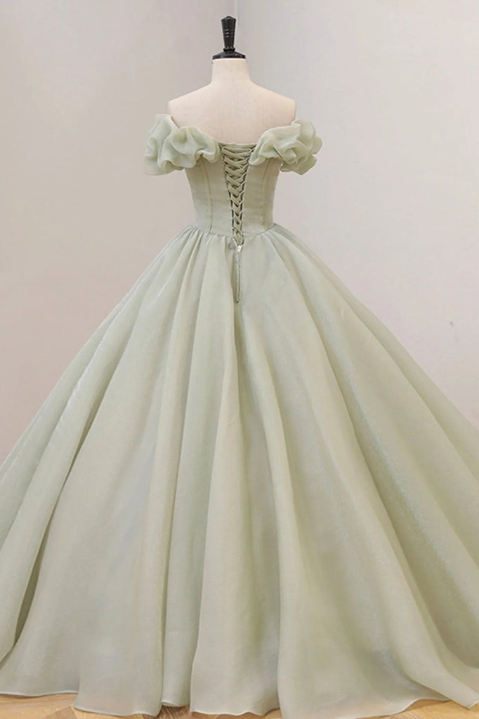 Ball Gown Off the Shoulder Green Prom Dress, Princess Quinceanera Dresses with Sequin UQP0244