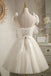 Ivory Tulle Lace Short Prom Dress, Cute Puffy Homecoming Dresses with Bowknot UQH0186