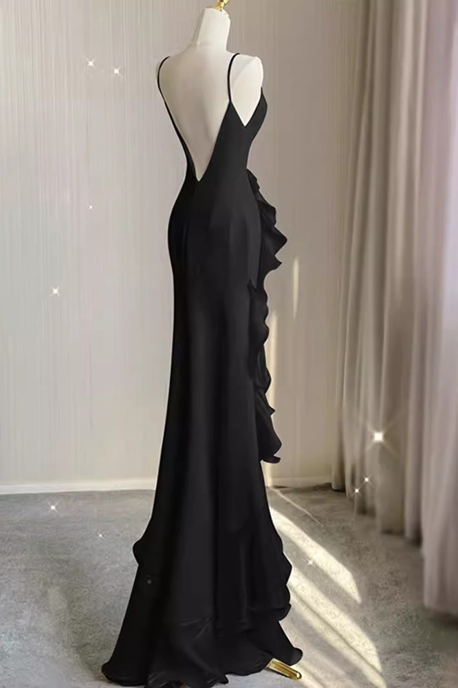 Simple Mermaid Prom Gown with Ruffles, Spaghetti Straps Backless Dress for Date UQW0107