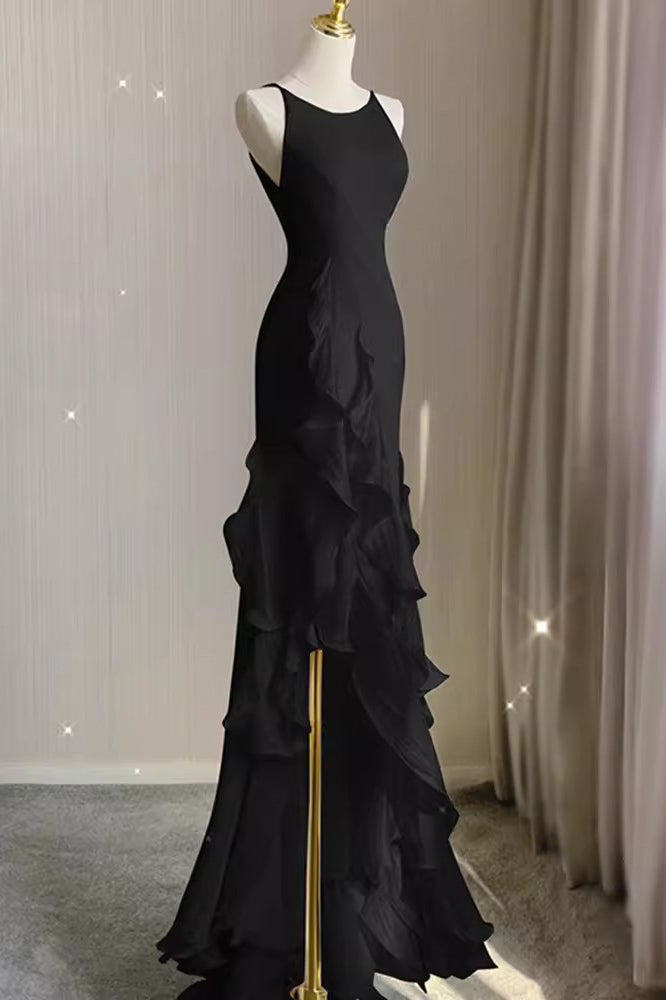 Simple Mermaid Prom Gown with Ruffles, Spaghetti Straps Backless Dress for Date UQW0107