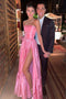 Pink Strapless High Leg Split Prom Dress Floor Length Party Dresses UQP0342