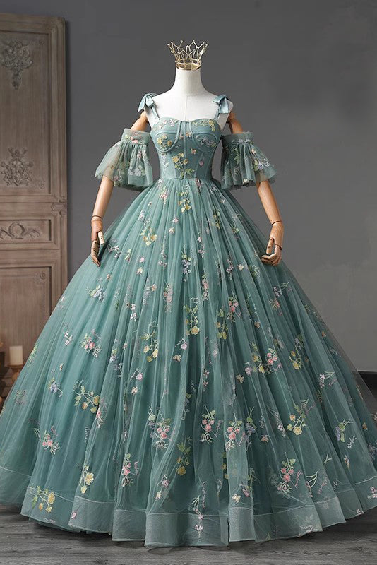 Puffy Green Tulle Floor Length Prom Gown, Ball Gown Quinceanera Dresse Uniquedresss Puffy Green Tulle Floor Length Prom Gown, Ball Gown Quinceanera Dresse Uniquedresss