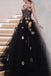 A Line Black Tulle Prom Dress with Flowers Puffy Quinceanera Dresses UQP0226