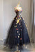 A Line Black Tulle Prom Dress with Flowers Puffy Quinceanera Dresses UQP0226
