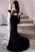 Black Mermaid Sequins Prom Dress Spaghetti Straps Sleeveless Beading Party Gown UQP0225