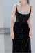 Black Mermaid Sequins Prom Dress Spaghetti Straps Sleeveless Beading Party Gown UQP0225