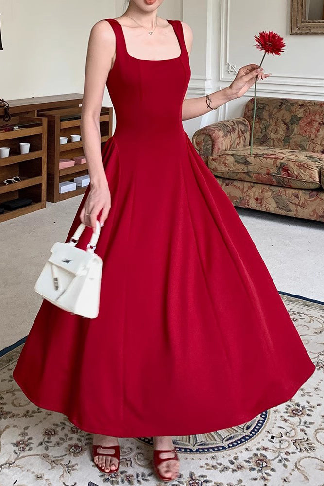 Burgundy Ankle Length Square Neck Sleeveless Stretch Satin Prom Dress Uniquedresss Burgundy Ankle Length Square Neck Sleeveless Stretch Satin Prom Dress Uniquedresss