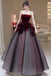 A Line Strapless Burgundy Sparkly Prom Dress with Flowers, Gorgeous Evening Gown UQP0245
