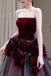A Line Strapless Burgundy Sparkly Prom Dress with Flowers, Gorgeous Evening Gown UQP0245