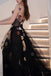 A Line Black Tulle Prom Dress with Flowers Puffy Quinceanera Dresses UQP0226