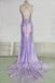 Purple V Neck Sequin Mermaid Prom Dress, Sparkly Party Gown with Lace Appliques UQP0241