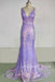 Purple V Neck Sequin Mermaid Prom Dress, Sparkly Party Gown with Lace Appliques UQP0241