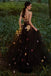A Line Black Tulle Prom Dress with Flowers Puffy Quinceanera Dresses UQP0226