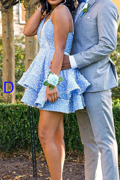 Spaghetti Straps Sequins Homecoming Dresses Sparkly Mini Party Prom Dr   Uniquedresss