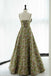 Green Spaghetti Straps Floral Long Prom Dress, Print A Line Party Gown UQP0223