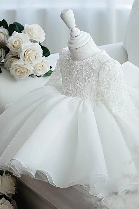 Ivory Ball Gown Tulle Flower Girl Dress with Sleeve, Princess Children Uniquedresss Ivory Ball Gown Tulle Flower Girl Dress with Sleeve, Princess Children Uniquedresss