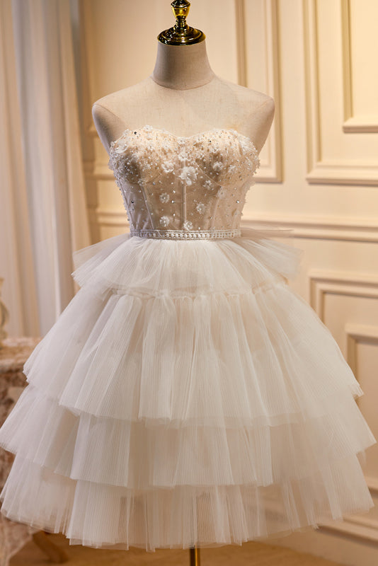 white short sweet 16 dresses A Line Sweetheart Tulle Homecoming Gown with Beading, Short Sweet 16 D –  Uniquedresss