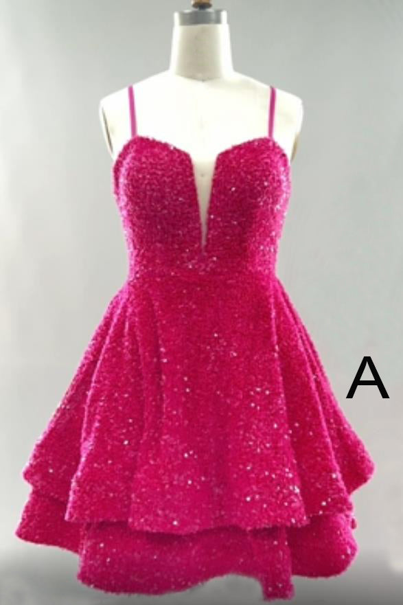 Spaghetti Straps Sequins Homecoming Dresses Sparkly Mini Party Prom Dr   Uniquedresss