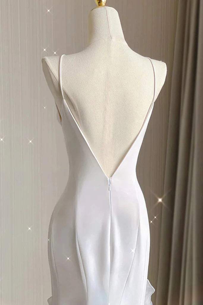 Simple Mermaid Prom Gown with Ruffles, Spaghetti Straps Backless Dress for Date UQW0107