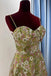 Green Spaghetti Straps Floral Long Prom Dress, Print A Line Party Gown UQP0223