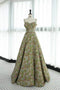 Green Spaghetti Straps Floral Long Prom Dress, Print A Line Party Gown UQP0223
