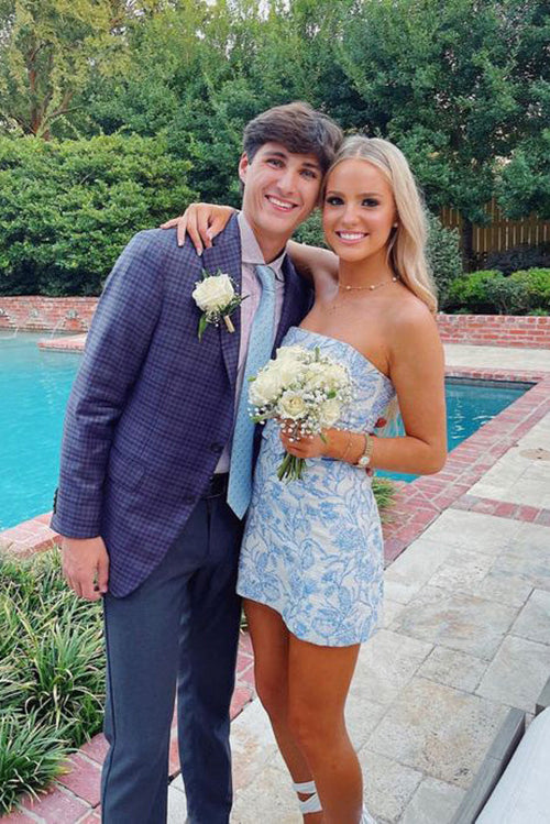 Strapless Sheath Blue Homecoming Dress, New Arrival Mini Prom Gown UQH Uniquedresss Strapless Sheath Blue Homecoming Dress, New Arrival Mini Prom Gown UQH Uniquedresss