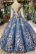 Ball Gown Prom Dresses Sheer Neck Long Sleeves Lace Up Back Sequins Appliques UQ1715