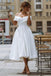 Elegant Off Shoulder Sleeveless Tea-Length Simple Wedding Dress UQW0023