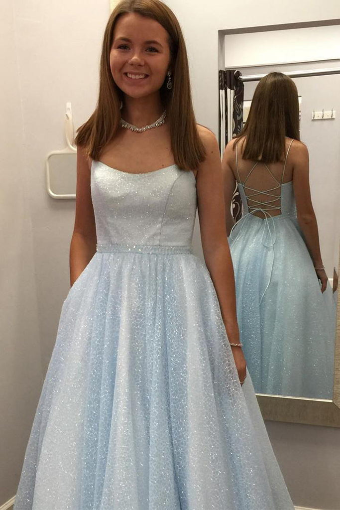 Lilac Spaghetti Strap Sparkly Prom Dress Long, Shiny Long Evening Dress UQP0009