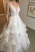 Gorgeous Ivory V Neck Layers Lace Applique Tulle Bridal Wedding Dress UQW0034