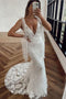 Mermaid Deep V Neck Lace Wedding Dress, New Style Long Bridal Gown UQW0078