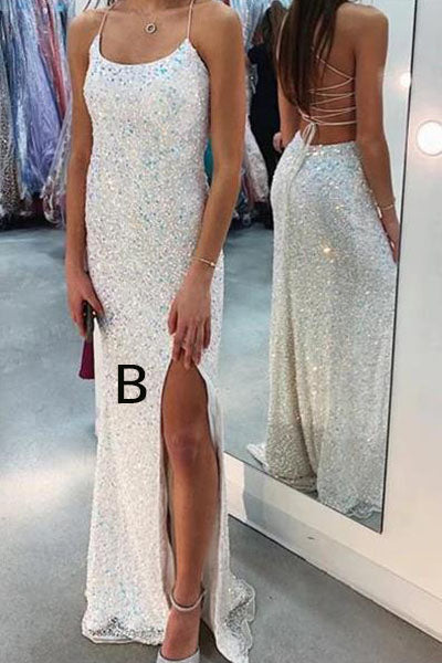 Shiny Spaghetti Straps Mermaid White Sequin Prom Evening Dress Gown fo Uniquedresss Shiny Spaghetti Straps Mermaid White Sequin Prom Evening Dress Gown fo Uniquedresss