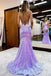 Lavender V Neck Mermaid Prom Dress, Sparkly Sequined Long Evening Gown UQP0206