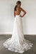 Ivory Spaghetti Strap Lace Open Back Side Split Long Beach Wedding Dresses UQW0031