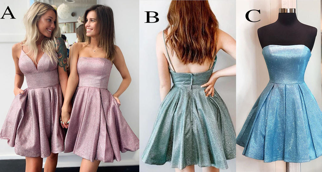 New Style Homecoming Dresses, Shiny Strapless Short Prom Dresses UQH0037