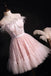 A-Line Pink Sweetheart Tulle Short Prom Dress Homecoming Dress With Feather UQH0079