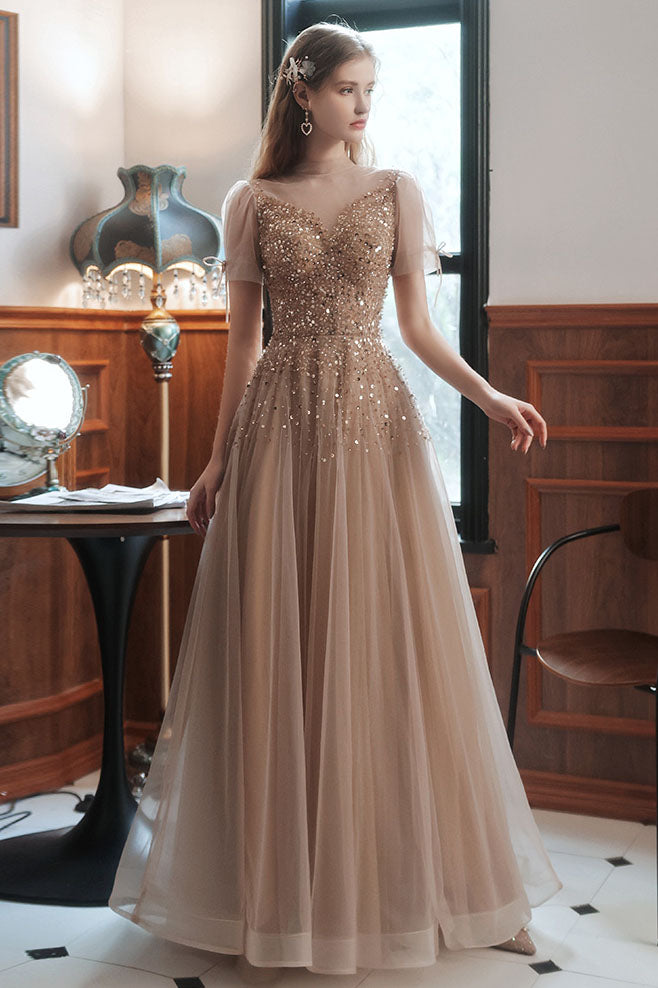 sheer neck prom dress Sheer-Corset Cowl-Neck Long Prom Dress BZ020 Light Teal / 2