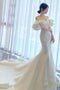 Simple Mermid Satin Wedding Dress with Ruffles, Bridal Gown with Train UQW0044