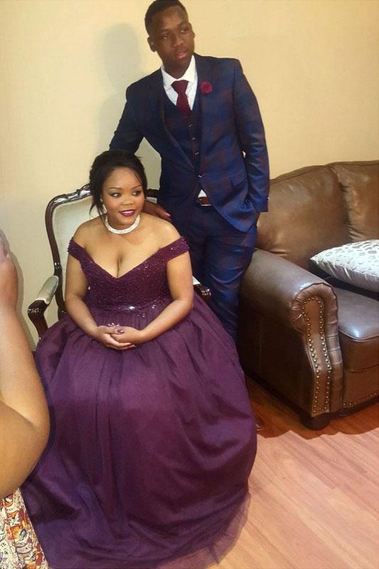 Purple Plus Size Off the Shoulder Tulle Plus Size Prom Dress with Beading UQ2229