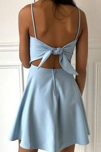 Light Blue Spaghetti Straps Mini Homecoming Dress, Unique Graduation Dress UQH0043