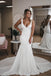 Simple V Neck Mermaid Wedding Dress with Long Train, Backless Beach Wedding Dress UQ1723